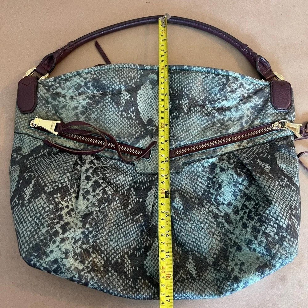 Aimee Kestenberg Leather Hobo Bag Aqua/Teal Snake Print Brown leather Handle